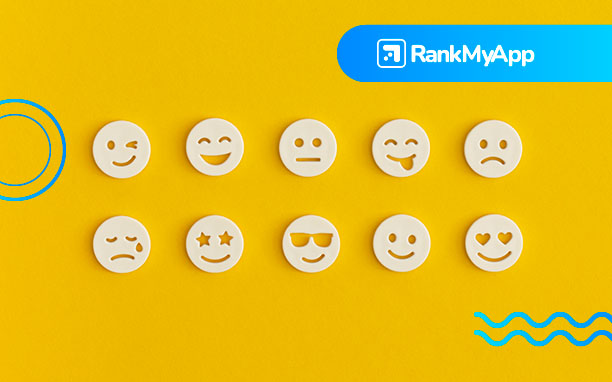 Arte ilustrativas mostra emojis com diversas expressões, remetendo a analise de sentimentos do usuário.